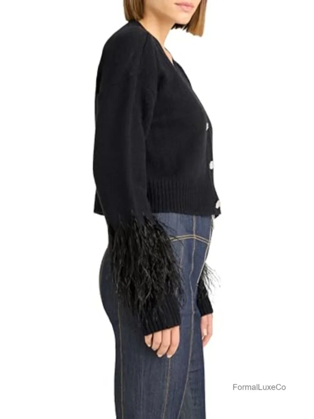 Cropped Feather Cardigan Long Sleeve